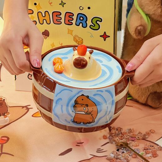 【小众高颜值，干饭神器！】卡皮巴拉泡面碗 大容量带盖陶瓷碗 学生干饭碗小众款 高颜值早餐燕麦-QQ 商品图2