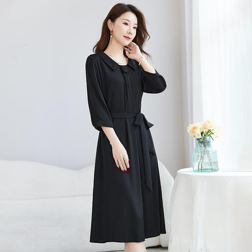 QS-【桑蚕丝】夏季纯色大码桑蚕丝连衣裙弹力双乔真丝连衣裙女7952 商品图2