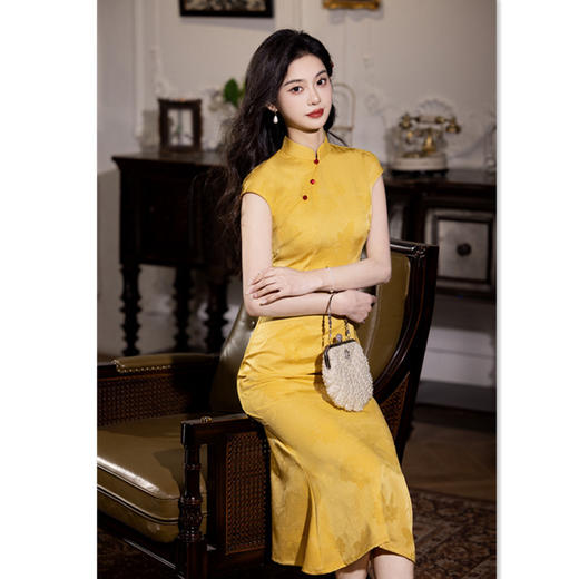 GX现代时尚改良新中式长款鱼尾旗袍2025夏新款年轻女士日常可穿旗袍 商品图3