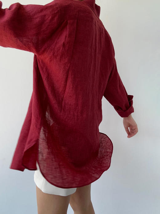 THEHOYAN｜TH2504-R  04 oversized linen shirt BURGUNDY 亚麻衬衫 [ 酒红 ] 商品图1