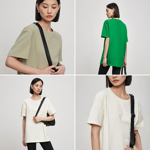 53243  IN AND ON 夏短袖女纯色t恤100%长绒棉宽松休闲廓形纸片人圆领上衣 商品图3