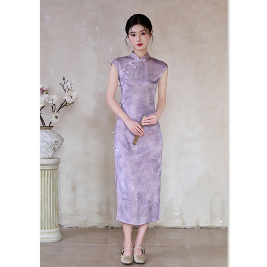 GX时尚紫色无袖旗袍中式改良2025夏季新款年轻气质日常少女款旗袍裙 商品图0