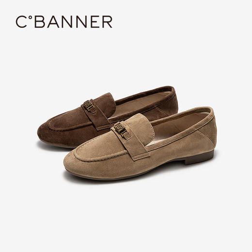 千百度绒面羊皮低跟乐福鞋女通勤舒适轻便深口单鞋A25489723 商品图0