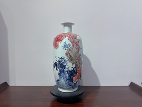 青花釉里红《岁寒三友》赏瓶