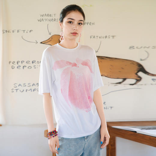 谜底T恤短袖女2025夏新款抽象印花休闲百搭宽松圆领上衣257MT7785 商品图1