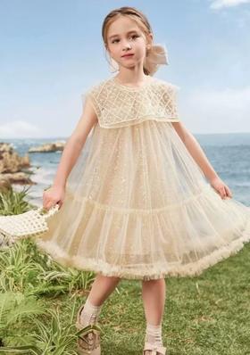 【孩提精灵】珍珠领披肩亮片公主裙-喜出