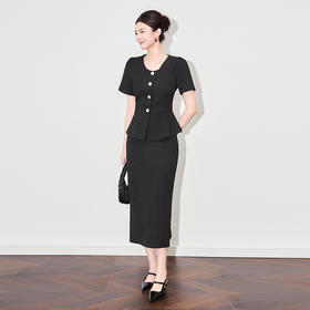 「高货wl」全新升级【铂金会员413/天猫559/差价146】(99142)洛诗琳时尚简约浮雕肌理泡泡袖上衣高级感半裙两件套女