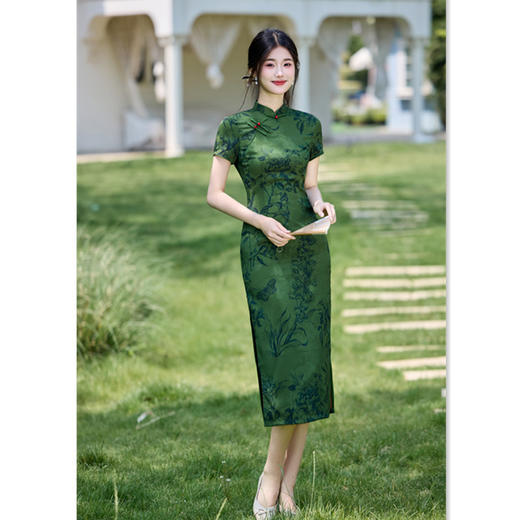 GX绿色旗袍2025新款改良年轻款复古民国风小个子连衣裙日常可穿夏季 商品图3