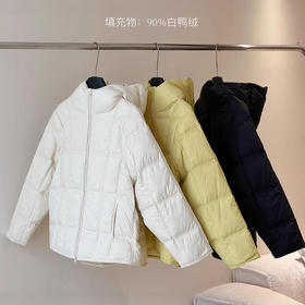 反季清仓！韩版2025冬季新款连帽羽绒服女加厚云朵时尚方格轻薄90白鸭绒外套