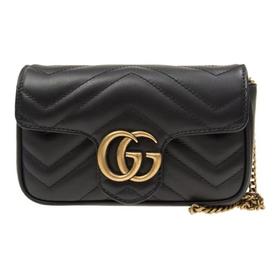 GUCCI古驰 GG Marmont 金色 复古双G徽标配钥匙圈 V型纺缝 皮革牛皮 单肩包斜挎包 超迷你 女款 黑色