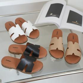 【澳洲品牌】EVERAU  一字拖凉鞋女真皮软底粘扣拖鞋平底懒人一脚蹬 EA7090