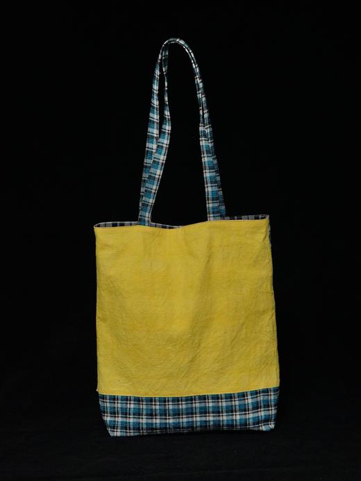 回声Echos/撞色黄蓝格纹单肩包【可双面背】 商品图0