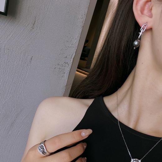 【甄珠贝】设计师款 个性时髦 巴洛克大溪地黑珍珠 耳坠 9-10mm 基本无暇 纯银配件 商品图5