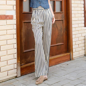 谜底条纹休闲裤长裤女2025秋季新款复古文艺宽松阔腿裤257MK7730