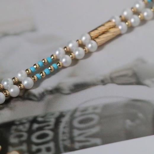 【甄珠贝】磁吸扣 天然淡水珍珠长链 原矿绿松石 项链 925纯银配件 商品图1