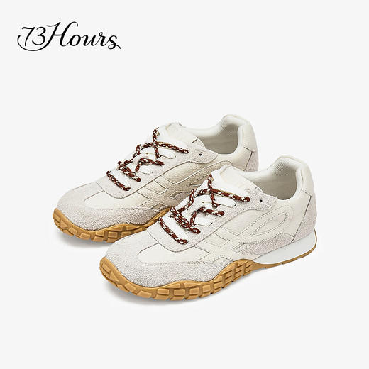 【2F】73Hours女鞋杏仁烤奶2025秋季新品休闲鞋平底系带拼色德训鞋 商品图0