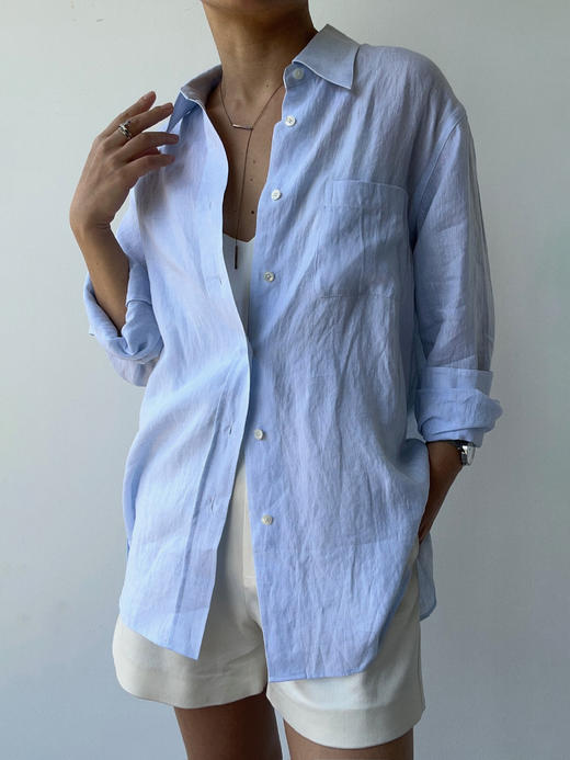 THEHOYAN｜TH2504-B  04 oversized linen shirt lightblue 亚麻衬衫 [ 浅蓝 ] 商品图1