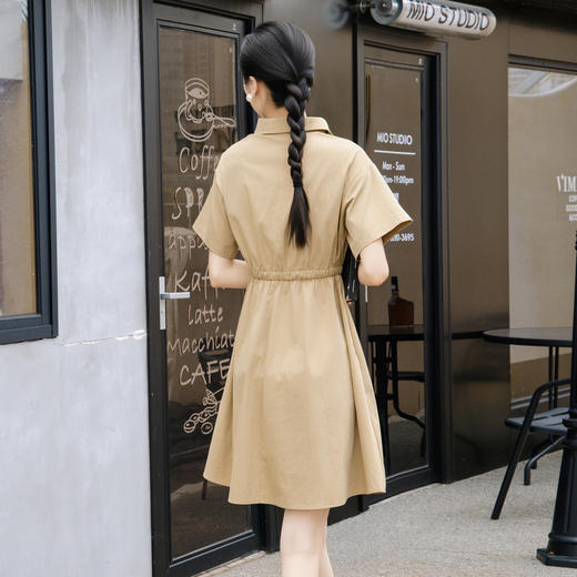谜底连衣裙短袖2025夏季新款休闲百搭腰部抽绳翻领短裙257ML7824 商品图2