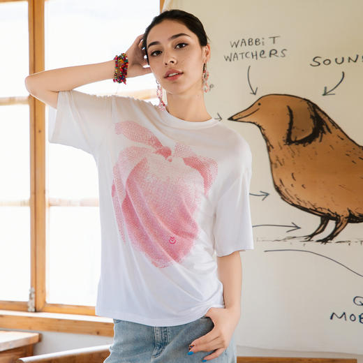 谜底T恤短袖女2025夏新款抽象印花休闲百搭宽松圆领上衣257MT7785 商品图3