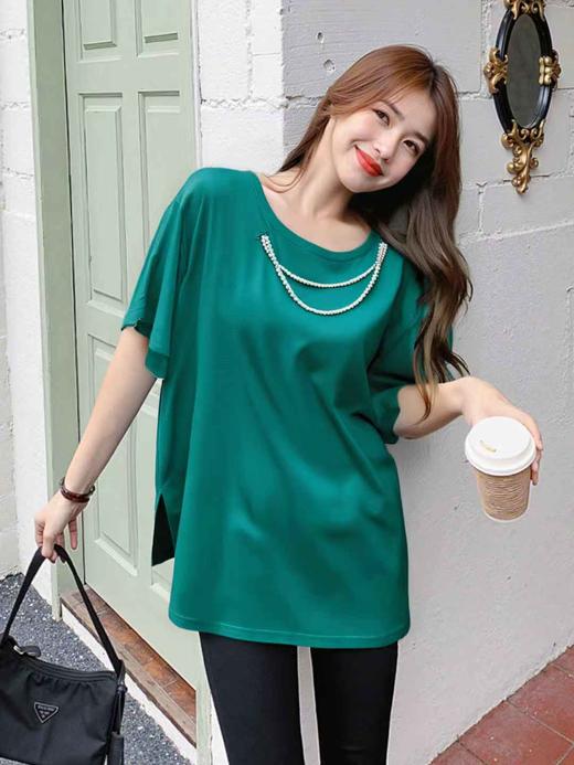 【诗铭洛可】W830珍珠链条T恤侧开叉C5-2 商品图2