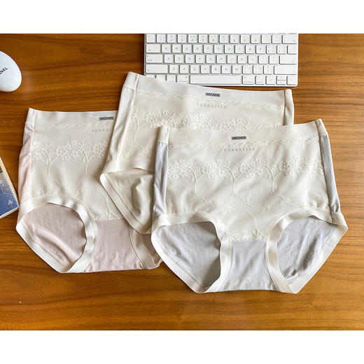 官网299！三条装曼家60S高弹裸感莫代尔蔓花透气蚕丝底裆内裤 性感蕾丝三角裤女 商品图5