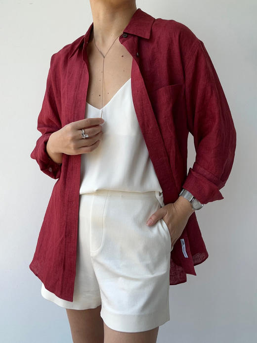 THEHOYAN｜TH2504-R  04 oversized linen shirt BURGUNDY 亚麻衬衫 [ 酒红 ] 商品图9