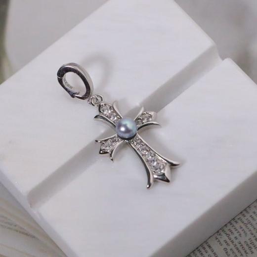 【甄珠贝】真多麻色akoya 4.5-5mm 【克罗心】十字万能扣吊坠 925纯银配件 商品图1