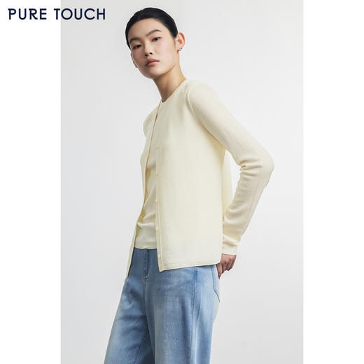 PURE TOUCH米黄色圆领长袖针织开衫 商品图4