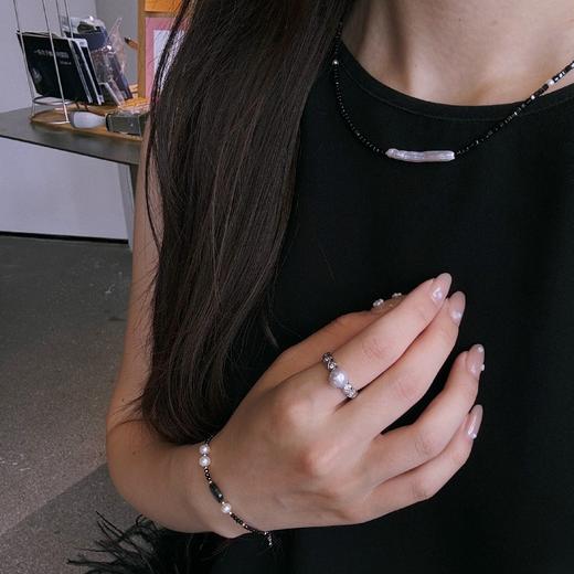 【甄珠贝】天然贝壳猫咪手链 淡水小珍珠 4-5mm 天然黑尖晶 纯银镀铑配件 商品图9