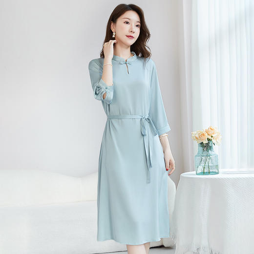 QS-【国风新中式】盘扣立领真丝连衣裙弹力双乔桑蚕丝连衣裙女6232 商品图3