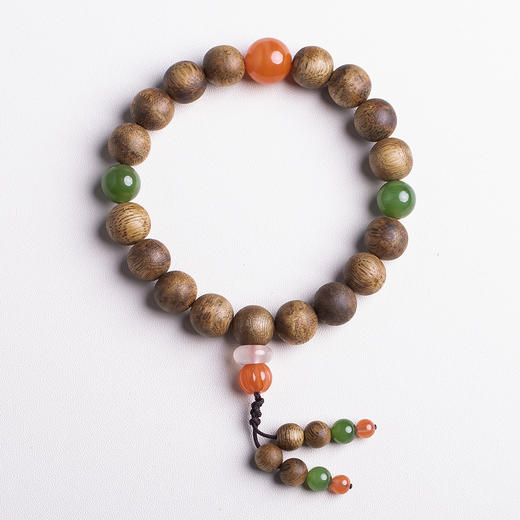 xy0410沉香+碧玉南红瓜珠手串 商品图0