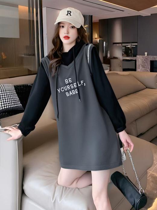 【诗铭洛可】(加绒）W512刺绣字母卫衣裙秋冬厚款B19-3 商品图2