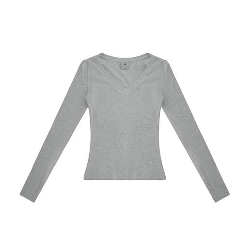 FDR旗舰店 蓄热保暖轻薄高弹V领长袖t恤女修身显瘦健身运动瑜伽服 商品图4