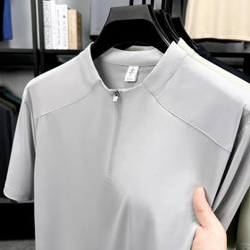 【夏季新款冰丝t恤】男半拉链运动男装速干吸汗潮流休闲时尚男士短袖