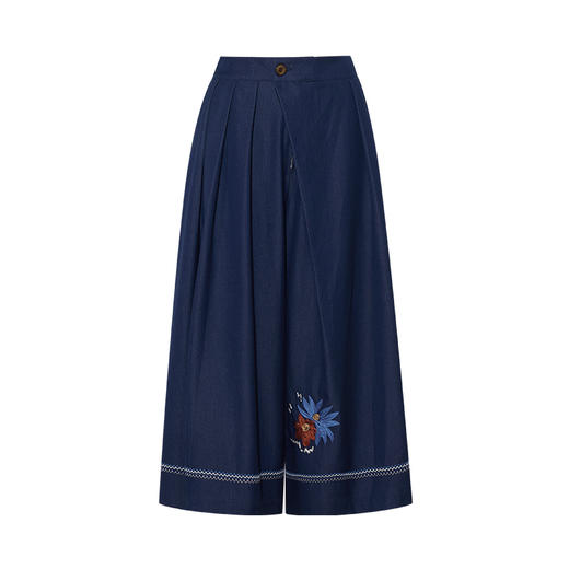 两三事 锦步生花 2025夏季新款森女风绣花阔腿七分裤女宽松休闲裤 商品图4