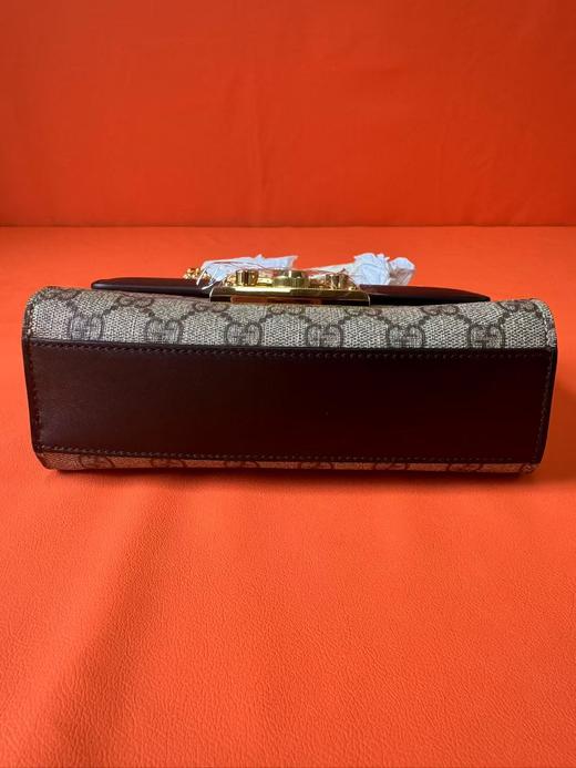 GUCCI古驰 Padlock 月光宝盒系列金属锁头老花Logo 帆布拼皮 帆布包锁扣包盒子包单肩斜挎包 小号 女款 乌木色/黑色 商品图5