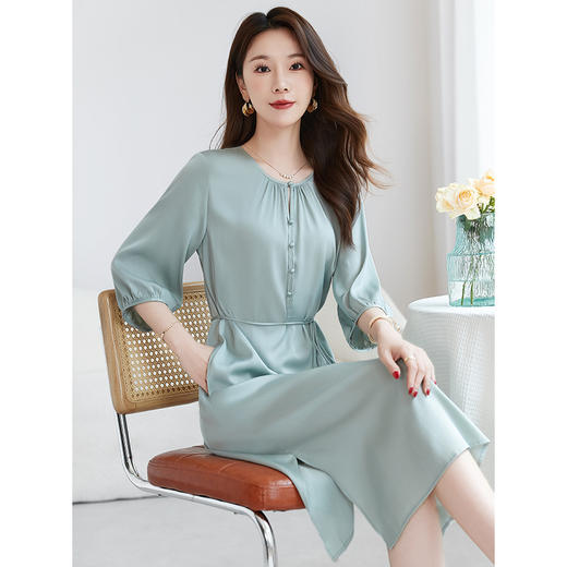 QS-【桑蚕丝】对接直播气质通勤职业群显瘦弹力双乔真丝连衣裙7986 商品图1