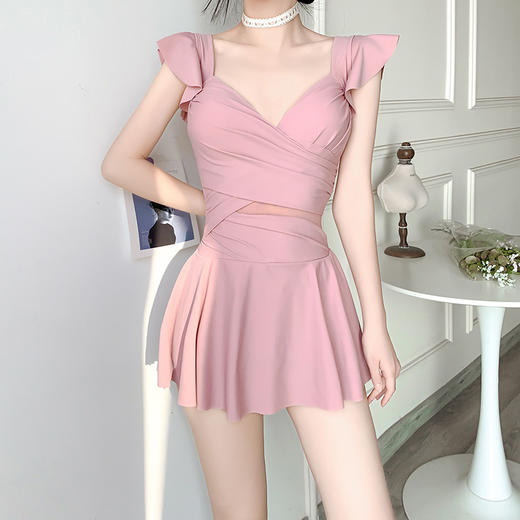 2025新款游泳衣女士遮肚显瘦连体裙式钢托聚拢学生保守泡温泉泳装 商品图2