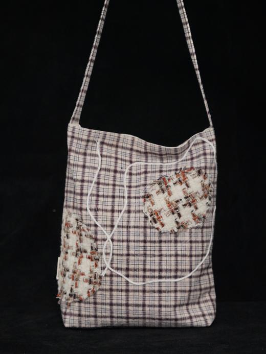 回声Echos/碎花格纹拼接斜挎帆布包【可双面背】 商品图0