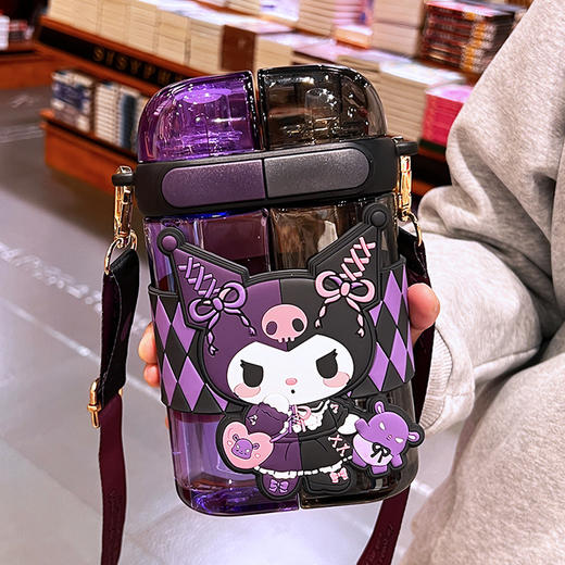 艾可思方形吸管水杯高颜值大容量分仓双饮塑料水杯小学生斜挎杯子 商品图5