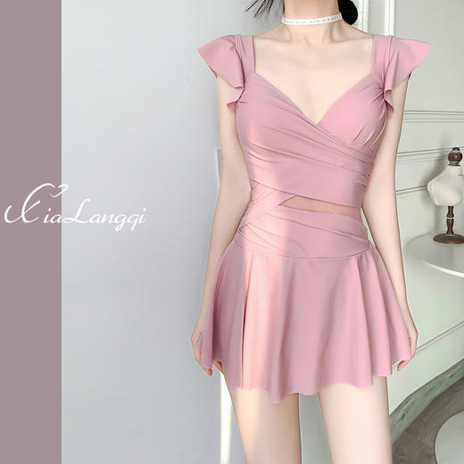 2025新款游泳衣女士遮肚显瘦连体裙式钢托聚拢学生保守泡温泉泳装 商品图0