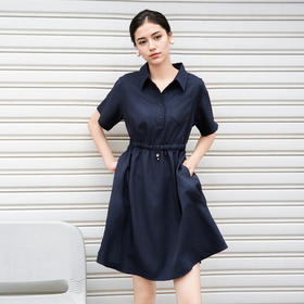 谜底连衣裙短袖2025夏季新款休闲百搭腰部抽绳深蓝短裙257ML7833