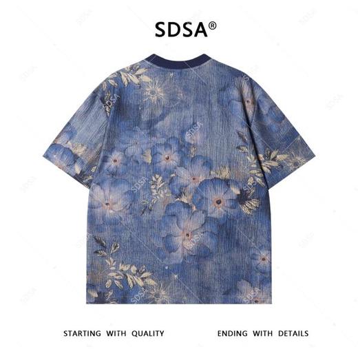 T4078夏季高级感新款男士潮牌简约渐变花卉短袖T恤宽松复古圆领上衣潮 商品图5