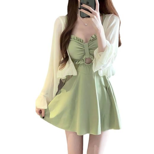 泳衣女2025新款夏连体显瘦保守裙式牛油果绿高级感性感泡温泉泳装 商品图4