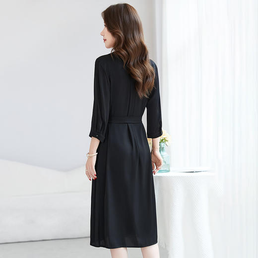 QS-【桑蚕丝】夏季纯色大码桑蚕丝连衣裙弹力双乔真丝连衣裙女7952 商品图3