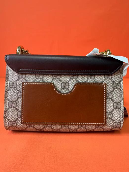GUCCI古驰 Padlock 月光宝盒系列金属锁头老花Logo 帆布拼皮 帆布包锁扣包盒子包单肩斜挎包 小号 女款 乌木色/黑色 商品图2