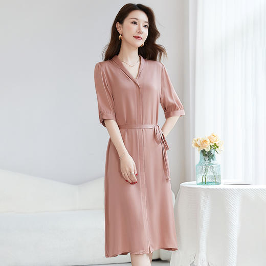 QS-【宴会礼裙】高腰V领气质真丝连衣裙微弹19姆米桑蚕丝连衣裙8128 商品图2