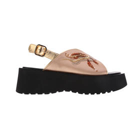 sheme进口丝绸珠片立体刺绣时尚优雅女士厚底凉鞋可定制