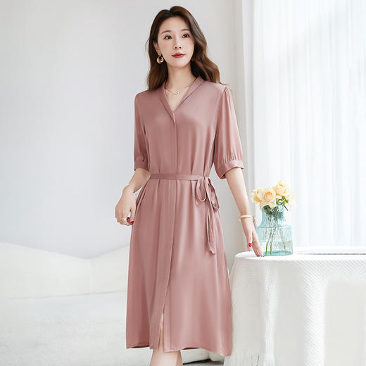 QS-【宴会礼裙】高腰V领气质真丝连衣裙微弹19姆米桑蚕丝连衣裙8128 商品图0