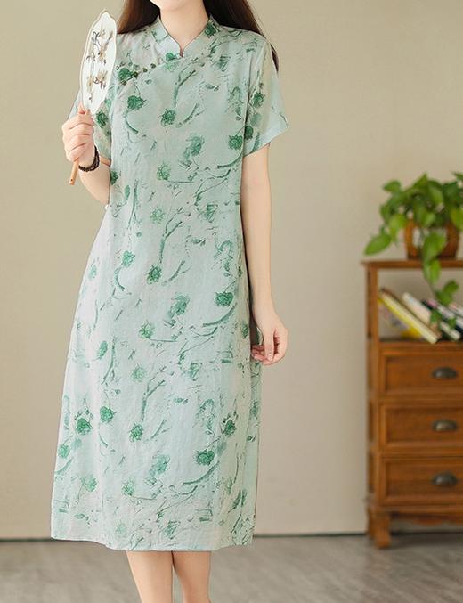 国风水洗棉麻青青直筒连衣裙 商品图4